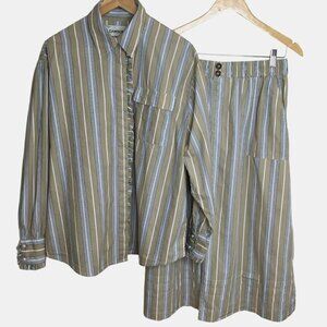 DAMSON MADDER Kylie Organic Cotton Ruffle Blouse Skirt Set Striped UK12 US8 NWOT